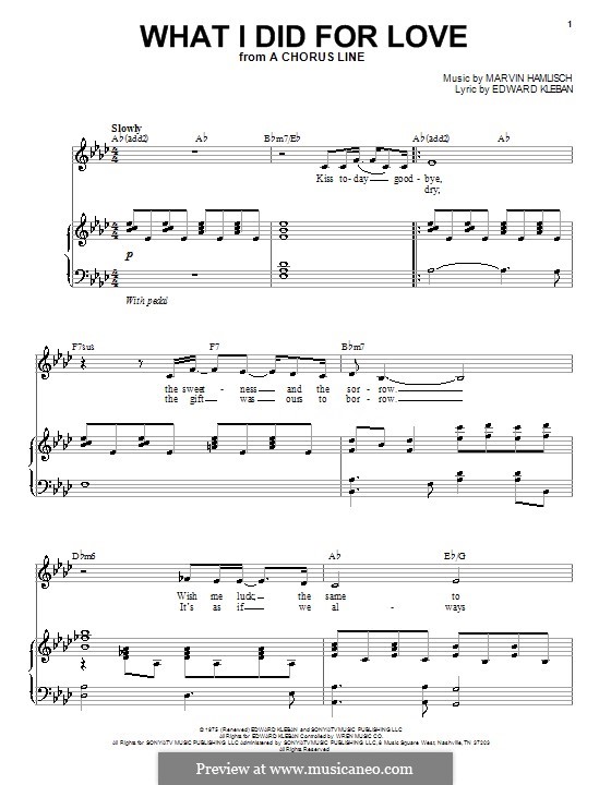 What I Did for Love (Priscilla Lopez): Für Stimme und Klavier by Marvin Hamlisch