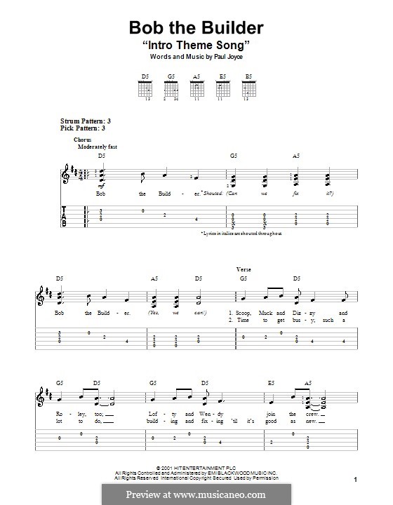 Bob the Builder Intro Theme Song: Für Gitarre mit Tab by Paul Joyce