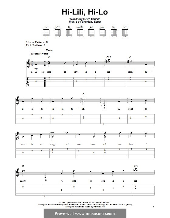 Hi-lili, Hi-lo: Für Gitarre mit Tab by Bronislau Kaper