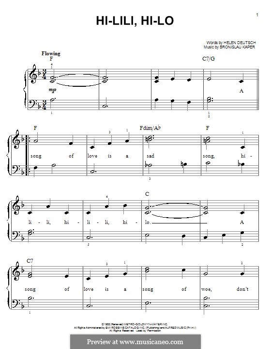 Hi-lili, Hi-lo: Für Klavier by Bronislau Kaper