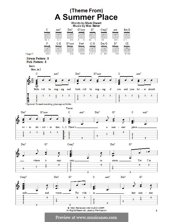 Theme from A Summer Place: Für Gitarre mit Tab by Max Steiner