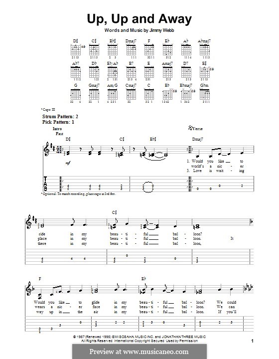 Up, Up and Away (The Fifth Dimension): Für Gitarre mit Tab by Jimmy Webb
