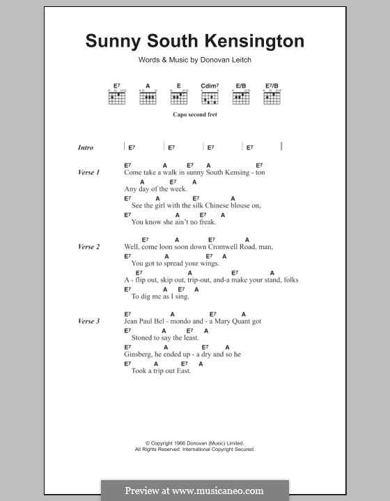 Sunny South Kensington: Texte und Akkorde by Donovan Leitch