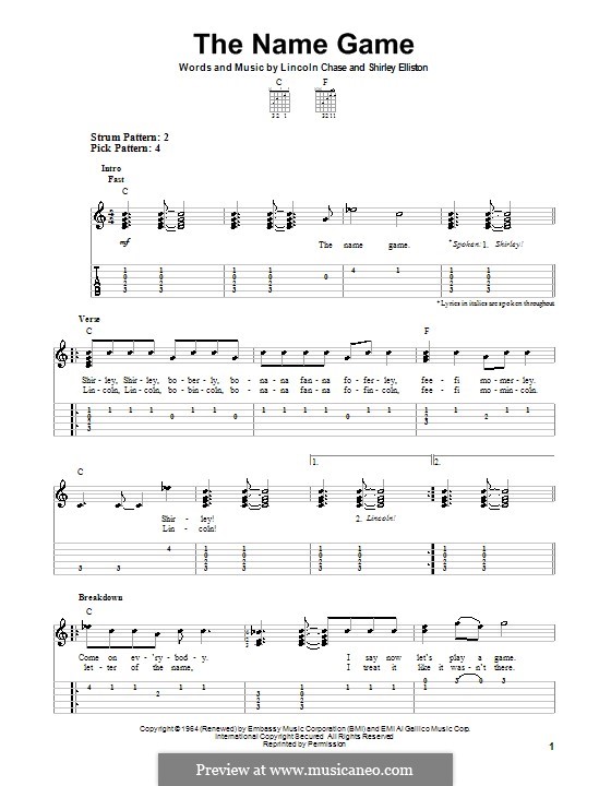 The Name Game (Shirley Ellis): Für Gitarre mit Tab by Lincoln Chase, Shirley Elliston