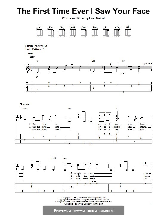 The First Time Ever I Saw Your Face: Für Gitarre mit Tab by Ewan MacColl