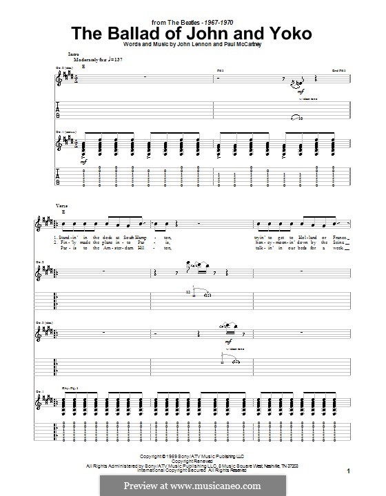 The Ballad of John and Yoko (The Beatles): Für Gitarre mit Tab by John Lennon, Paul McCartney