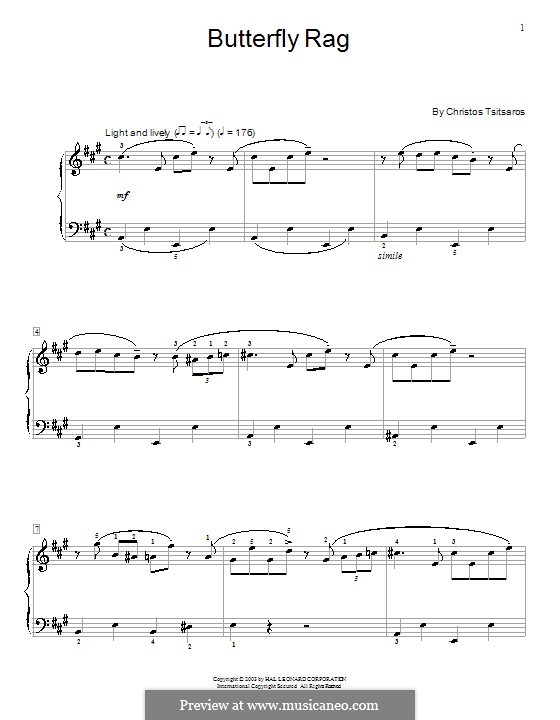 Butterfly Rag: Für Klavier by Christos Tsitsaros