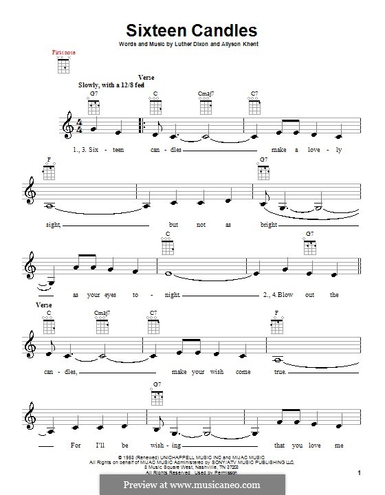 Sixteen Candles (The Crests): Für Ukulele by Allyson R. Khent, Luther Dixon