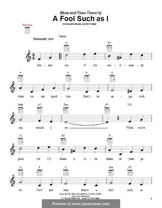 (Now and Then There's) A Fool Such as I (Elvis Presley): Für Ukulele by Bill Trader