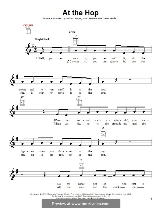 At the Hop (Danny & The Juniors): Für Ukulele by Arthur Singer, David White, John Medora
