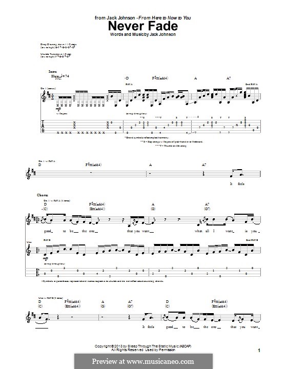 Never Fade: Für Gitarre mit Tab by Jack Johnson