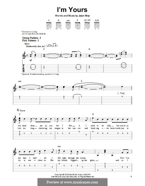 I'm Yours: Für Gitarre mit Tab by Jason Mraz