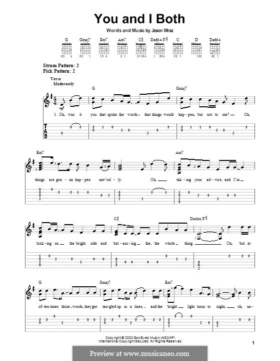 You and I Both: Für Gitarre mit Tab by Jason Mraz
