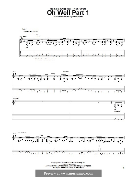 Oh Well (Fleetwood Mac): Part I, for guitar with tab by Peter Green