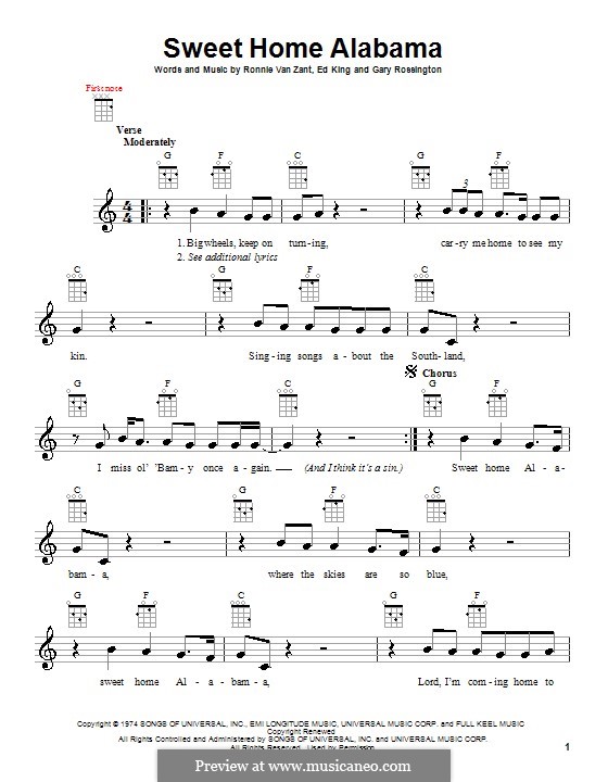 Sweet Home Alabama (Lynyrd Skynyrd): Für Ukulele by Ed King, Gary Rossington, Ronnie Van Zant