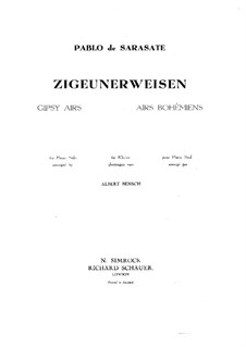 Zigeunerweisen, Op.20: Bearbeitung für Klavier by Pablo de Sarasate
