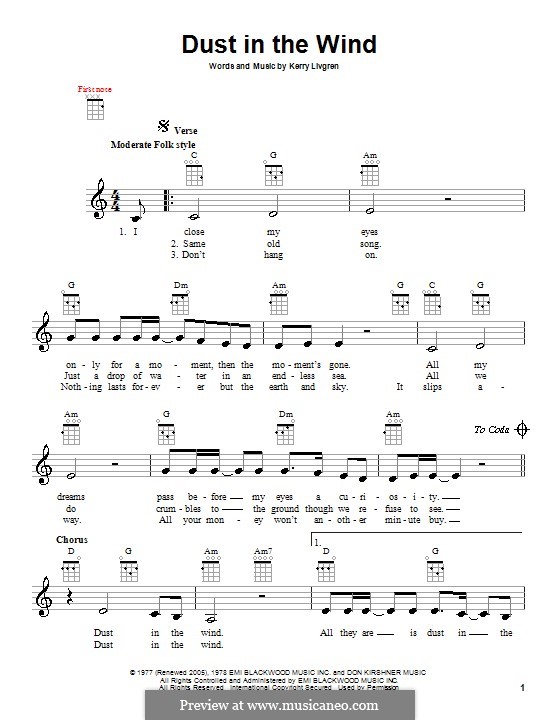 Dust in the Wind (Kansas): Für Ukulele by Kerry Livgren