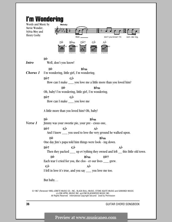 I'm Wondering (Stevie Wonder): Texte und Akkorde by Henry Cosby, Sylvia Moy