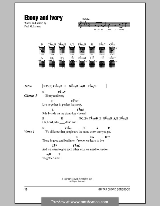 Ebony and Ivory: Texte und Akkorde by Paul McCartney