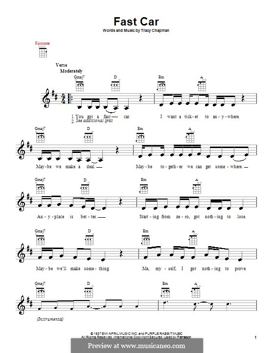 Fast Car: Für Ukulele by Tracy Chapman