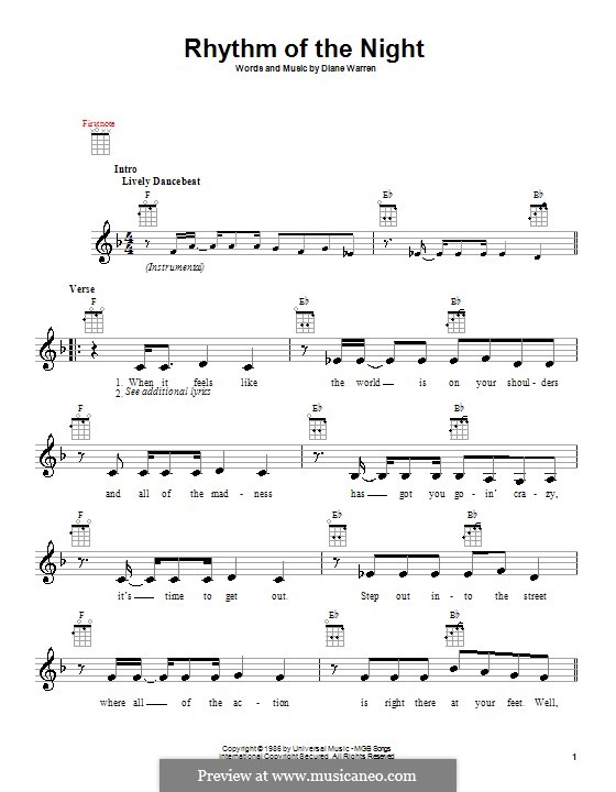 Rhythm of the Night (DeBarge): Für Ukulele by Diane Warren