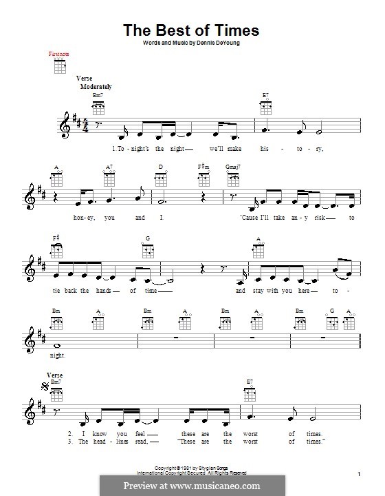 The Best of Times (Styx): Für Ukulele by Dennis DeYoung
