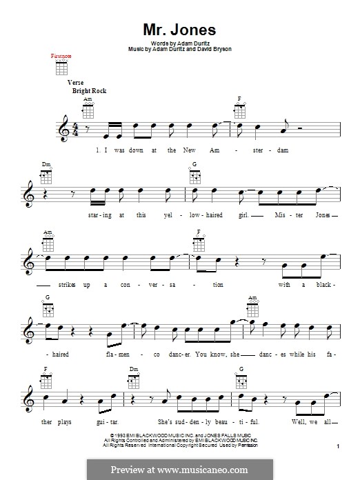 Mr. Jones (Counting Crows): Für Ukulele by Adam F. Duritz, David Bryson