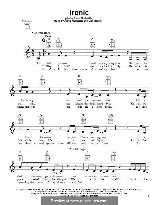 Ironic (from Jagged Little Pill The Musical): Für Ukulele by Alanis Morissette, Glen Ballard
