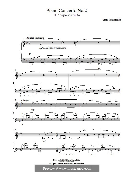 Klavierkonzert Nr.2 in c-Moll, Op.18: Teil II (Fragmente). Bearbeitung für Klavier by Sergei Rachmaninoff