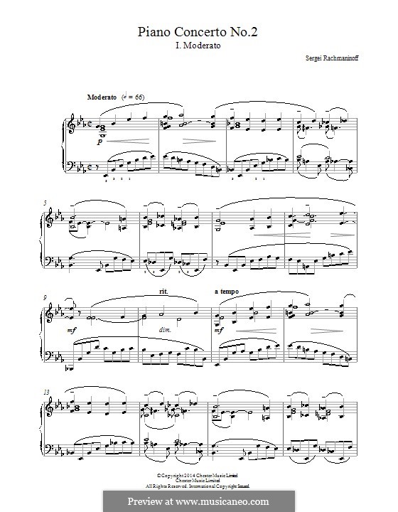 Klavierkonzert Nr.2 in c-Moll, Op.18: Teil I (Fragmente). Bearbeitung für Klavier by Sergei Rachmaninoff
