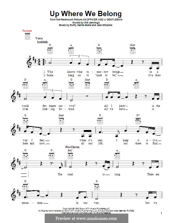 Up Where We Belong (Joe Cocker and Jennifer Warnes): Für Ukulele by Buffy Sainte-Marie, Jack Nitzsche, Will Jennings