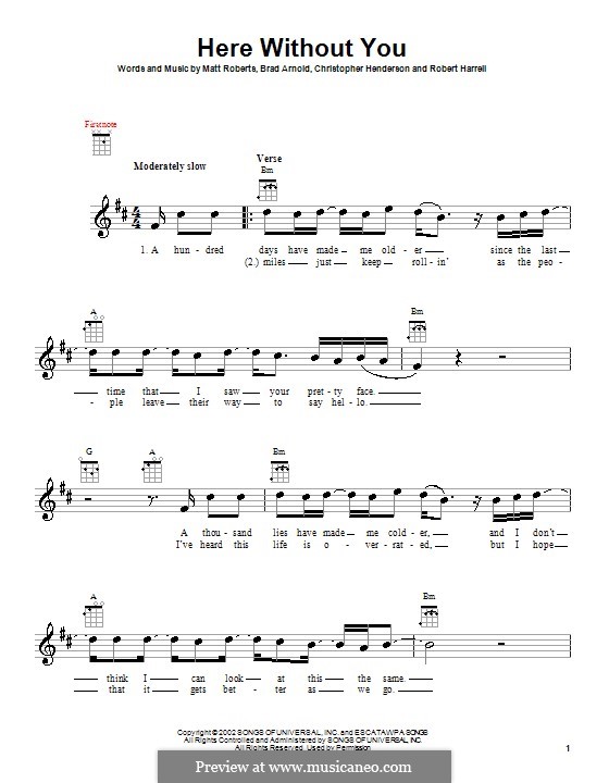 Here without You (3 Doors Down): Für Ukulele by Brad Arnold, Christopher Henderson, Matthew Roberts, Todd Harrell
