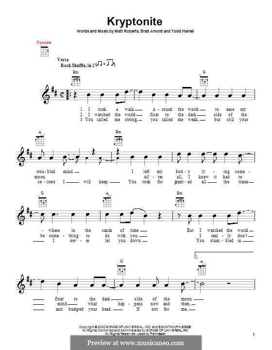 Kryptonite (3 Doors Down): Für Ukulele by Brad Arnold, Matthew Roberts, Todd Harrell