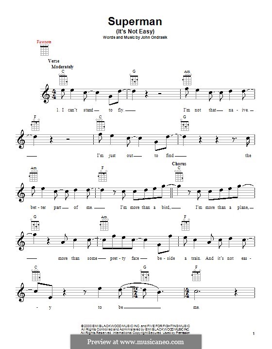Superman (Five for Fighting): Für Ukulele by John Ondrasik