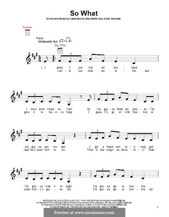 So What (Pink): Für Ukulele by Shellback, Alecia Moore, Max Martin