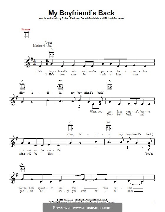 My Boyfriend's Back (The Angels): Für Ukulele by Gerald Goldstein, Richard Gottehrer, Robert Feldman