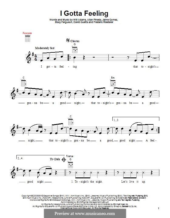 I Gotta Feeling (The Black Eyed Peas): Für Ukulele by apl.de.ap, David Guetta, Frédéric Riesterer, Jaime Gomez, Stacy Ferguson, will.i.am