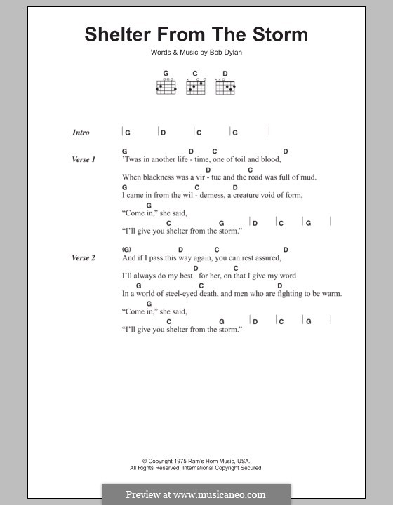 Shelter from the Storm: Texte und Akkorde by Bob Dylan