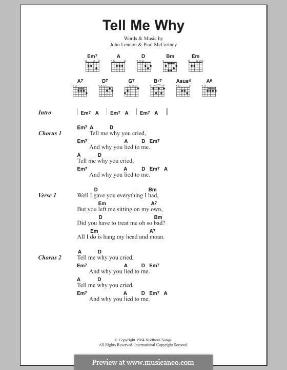 Tell Me Why (The Beatles): Texte und Akkorde by John Lennon, Paul McCartney