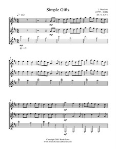 Simple Gifts: For trio guitars - score and parts by Joseph Brackett
