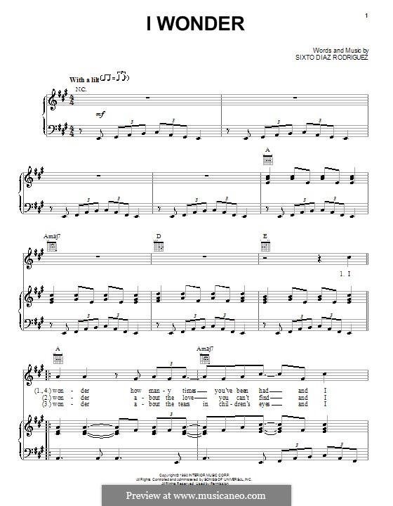 I Wonder: Für Stimme und Klavier (oder Gitarre) by Sixto Diaz Rodriguez