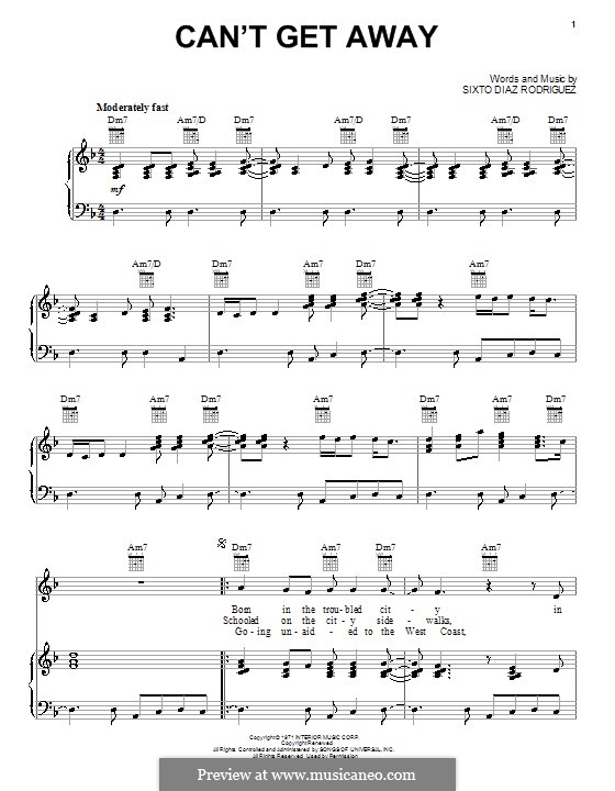 Can't Get Away: Für Stimme und Klavier (oder Gitarre) by Sixto Diaz Rodriguez