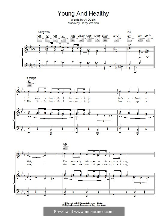 Young and Healthy: Für Stimme und Klavier (oder Gitarre) by Harry Warren