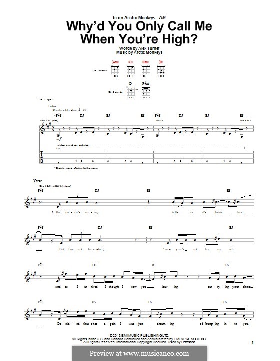 Why'd You Only Call Me When You're High? (Arctic Monkeys): Für Gitarre mit Tab by Alex Turner, Matt Helders, Jamie Cook, Nick O'Malley