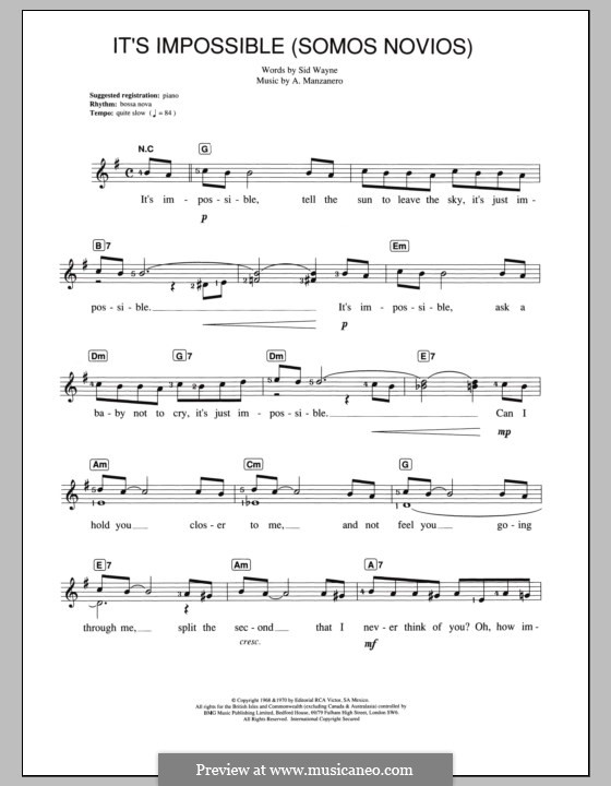 It's Impossible (Somos Novios): Für Keyboard by Armando Manzanero, Sid Wayne