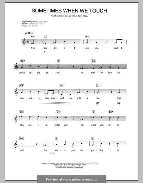 Sometimes When We Touch (Dan Hill): Für Keyboard by Barry Mann