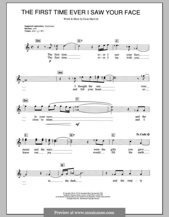 The First Time Ever I Saw Your Face: Für Keyboard by Ewan MacColl