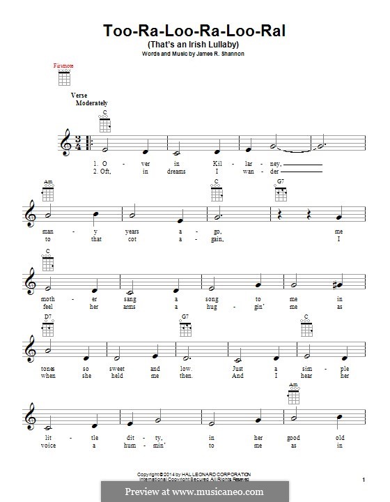 Too-Ra-Loo-Ra-Loo-Ral (That's an Irish Lullaby): Für Ukulele by James Royce Shannon