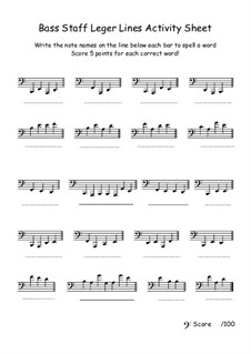 Bass Staff Leger Lines Activity Sheet 5: Bass Staff Leger Lines Activity Sheet 5 by Yvonne Johnson