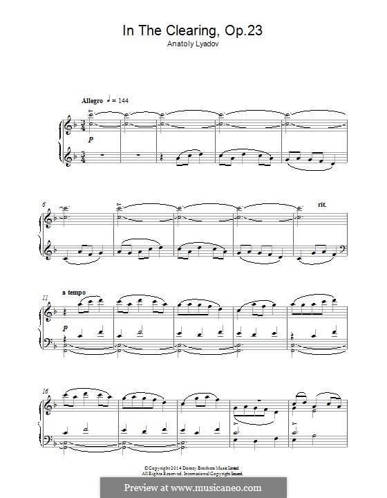 An der Lichtung (Skizze für Klavier), Op.23: Für einen Interpreten by Anatoli Ljadow